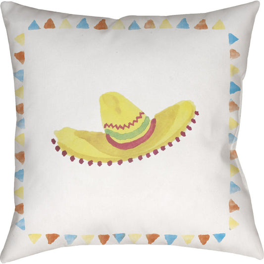 Sombrero Pillow - 9686 by Livabliss in neutral, orange, blue, yellow, red, green. Made from front: 100% polyester, back: 100% polyester in a modern style.