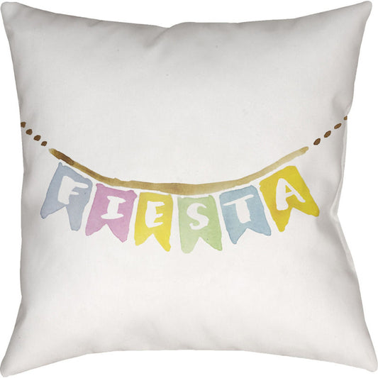 Fiesta Banner Pillow - 21666 by Livabliss in neutral, brown, pink, yellow, blue. Made from front: 100% polyester, back: 100% polyester in a modern style.