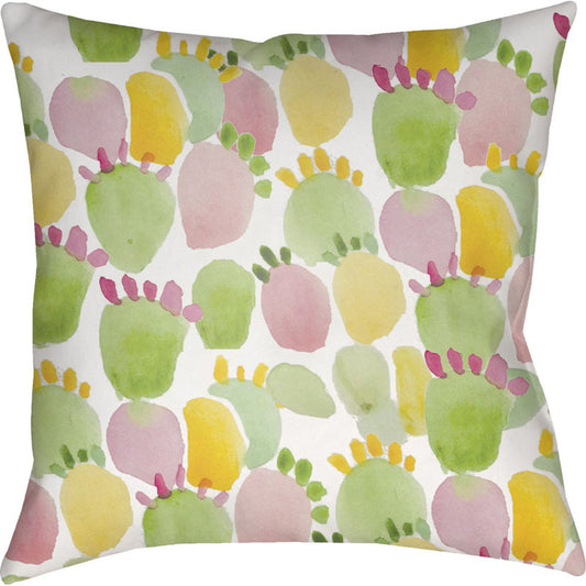 Prickly Pillow - 19261 by Livabliss in green, pink, yellow, neutral. Made from front: 100% polyester, back: 100% polyester in a modern style.