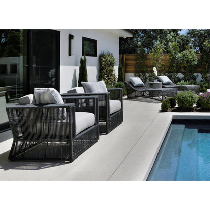 Milano Outdoor Cushionless Chaise by Sunset West in slate. Made from olefin rope in a coastal style.