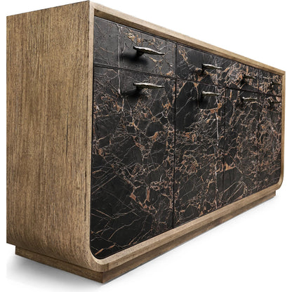 Stone Ridge Marble Credenza by Jonathan Charles in tully light acacia. Made from acacia in a modern style.