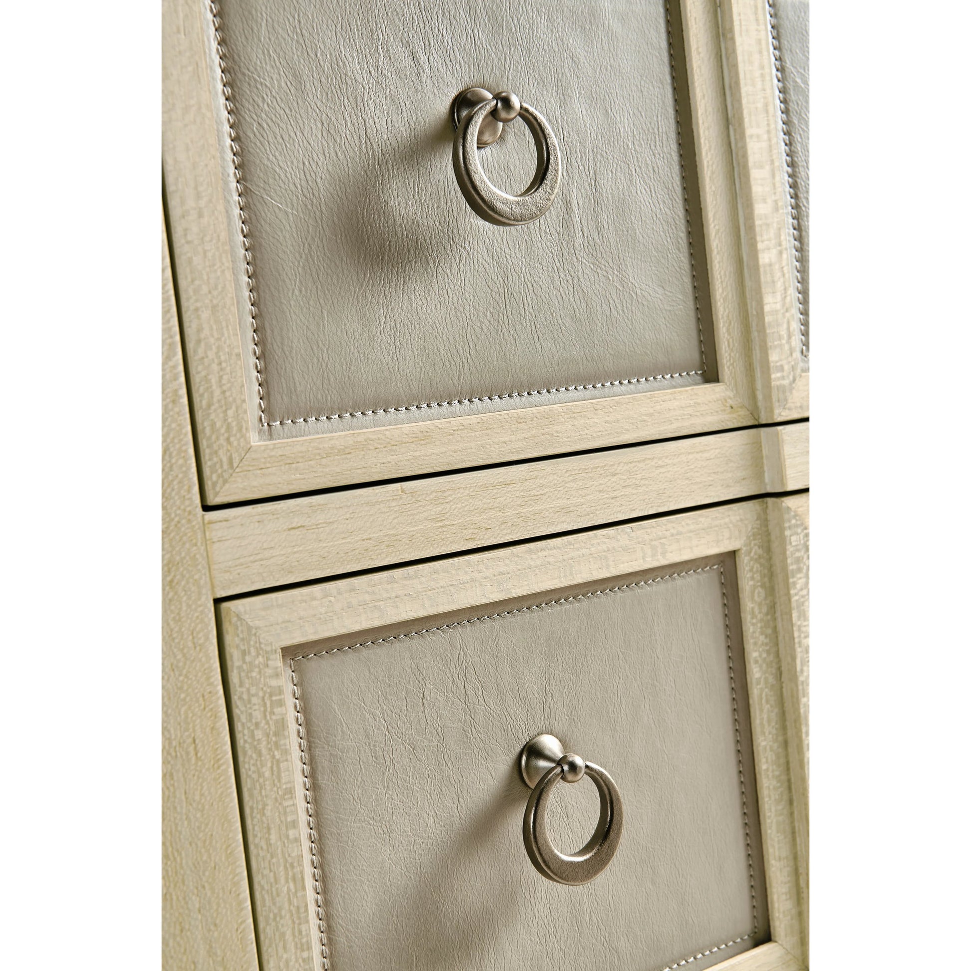 Water Neap Leather Front Chest by Jonathan Charles in ash blonde. Made from died koto veneer, leather, brass in a transitional style.