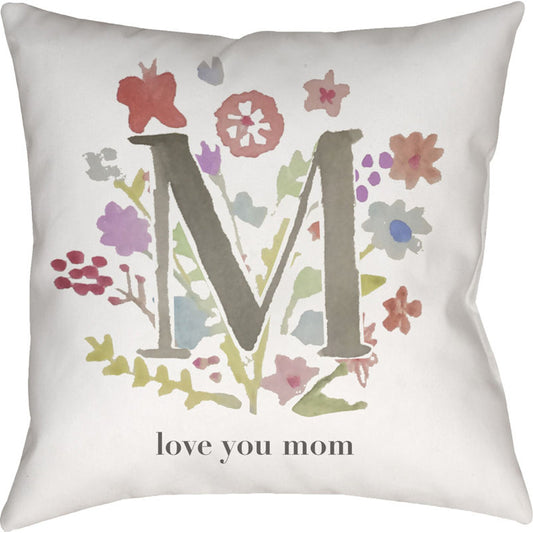 Love You Mom Pillow - 24518 by Livabliss in neutral, gray, red, purple, green, blue. Made from front: 100% polyester, back: 100% polyester in a traditional style.