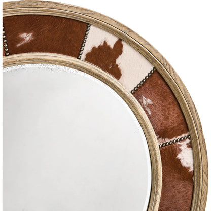 Sagehill Round Hide Mirror by Jonathan Charles in timberon grey oak. Made from oak in a cottage & farmhouse style.
