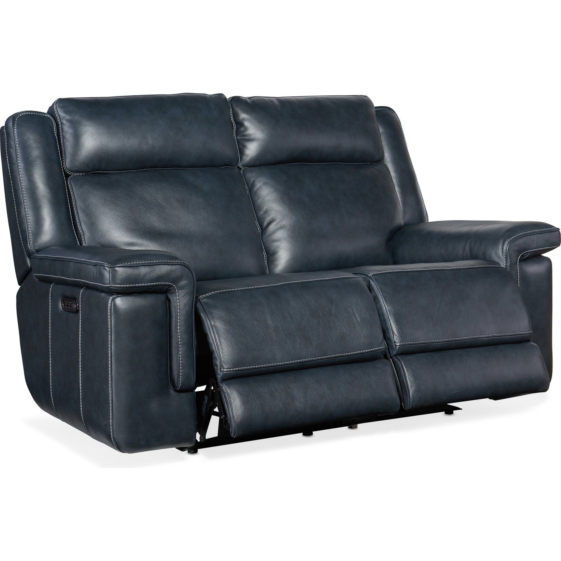 Montel Lay Flat Power Loveseat by Hooker Furniture in cosmos cobalt. Made from leather in a traditional style.