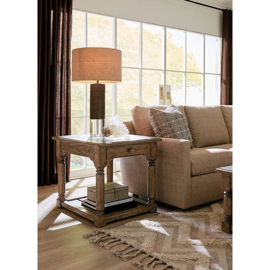 Americana Side Table by Hooker Furniture in honey. Made from oak veneers with solid-wood edge top in a traditional style.
