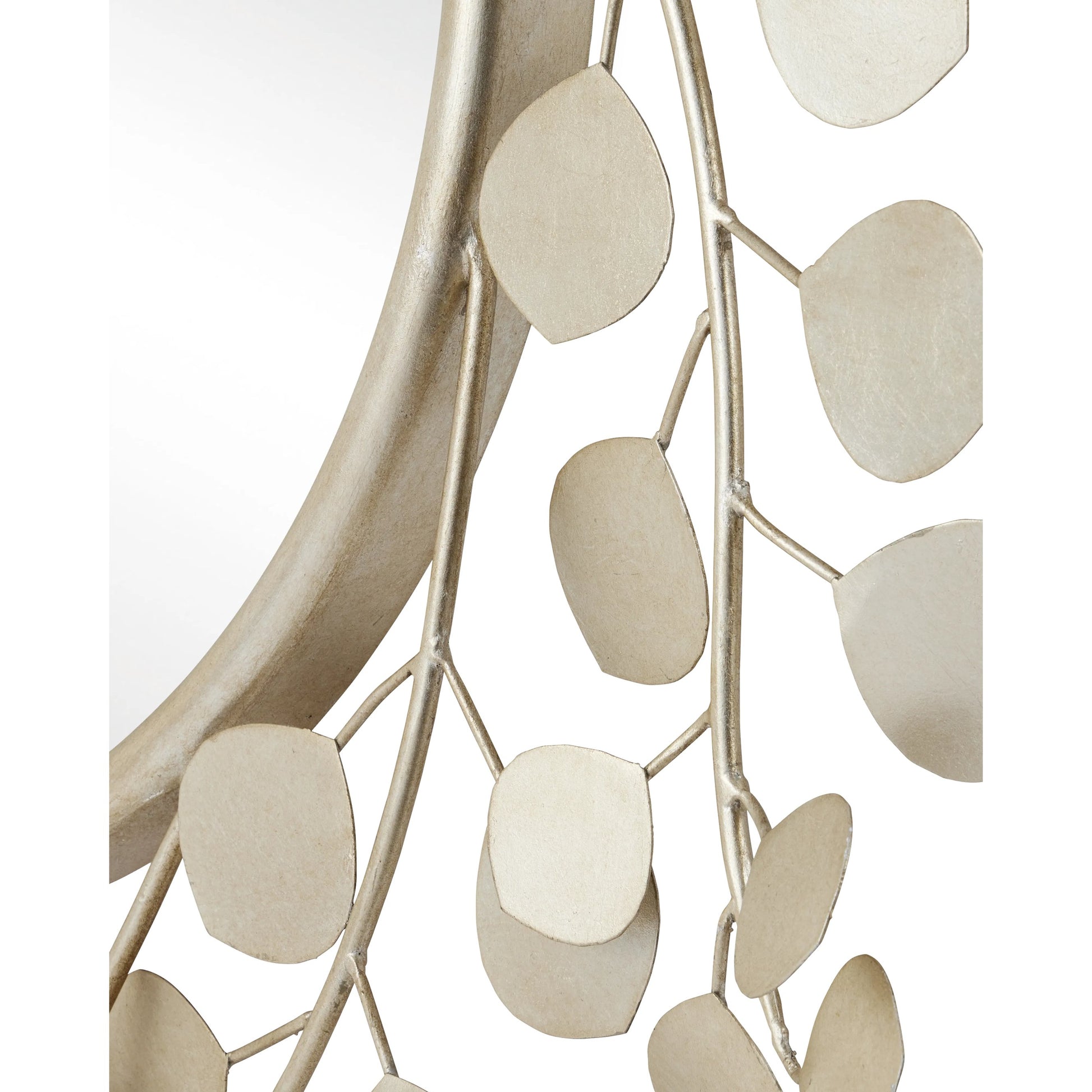 Lunaria Mirror by Currey and Company in contemporary silver leaf, mirror. Made from wrought iron, glass in a modern style.