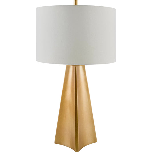 Warner Accent Table Lamp by Surya in brass. Made from resin, linen, polyester, plastic in a unique style.
