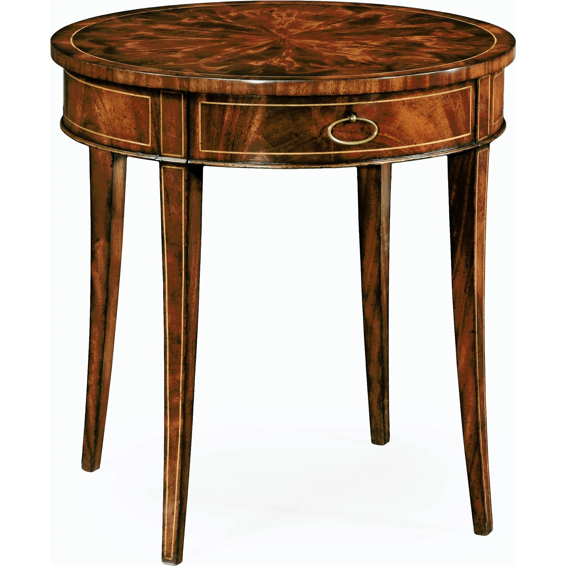 Buckingham Round Mahogany Side Table by Jonathan Charles in brown and light antique mahogany. Made from acacia in a traditional style.