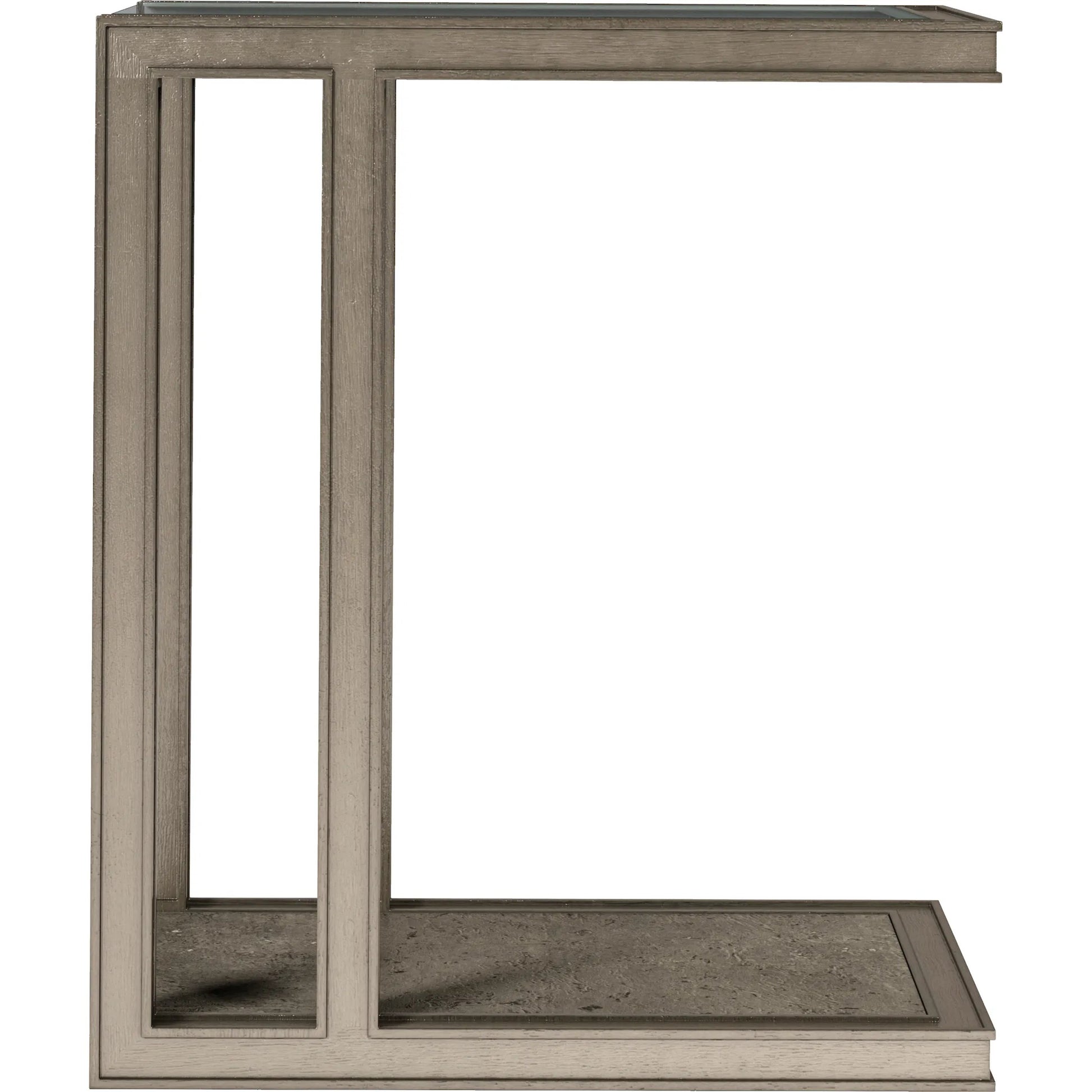 Cove Accent Table by A.R.T. Furniture in grey and mica. Made from rubberwood solids, primavera veneer, glass, cork in a modern style.