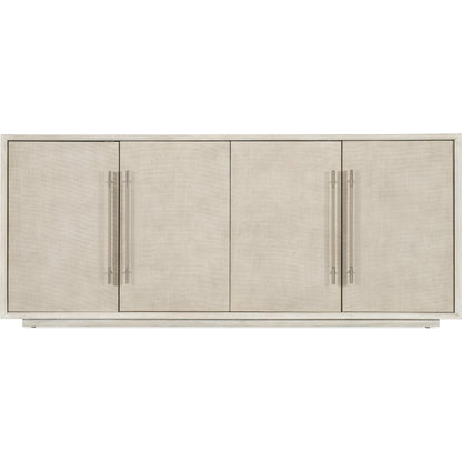 Modern Mood Entertainment Console by Hooker Furniture. Made from oak veneers, raffia in a modern style.