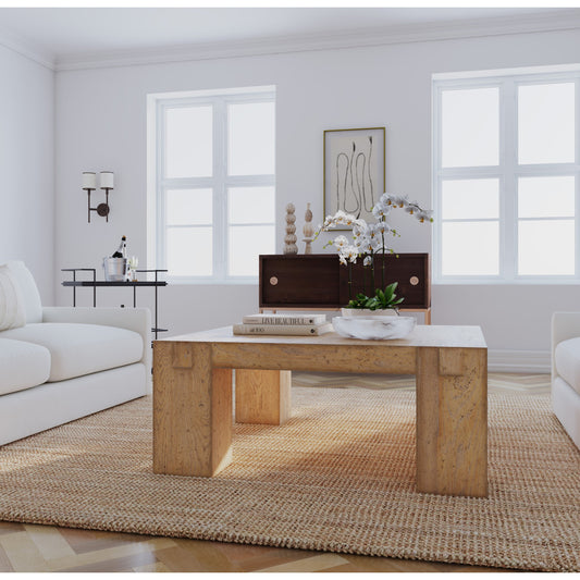 Commerce & Market Square Cocktail Table by Hooker Furniture in medium natural wood. Made from mindi solids in a transitional style.
