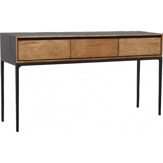 Cabot Console Table by Arch & Plane in natural wood, black. Made from teak wood, iron in a unique style.