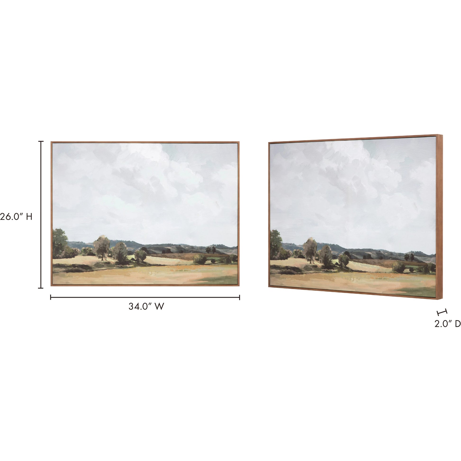 Vast Country Framed Painting by Moe's Home Collection in warm brown. Made from print on canvas, pine frame in a modern style.