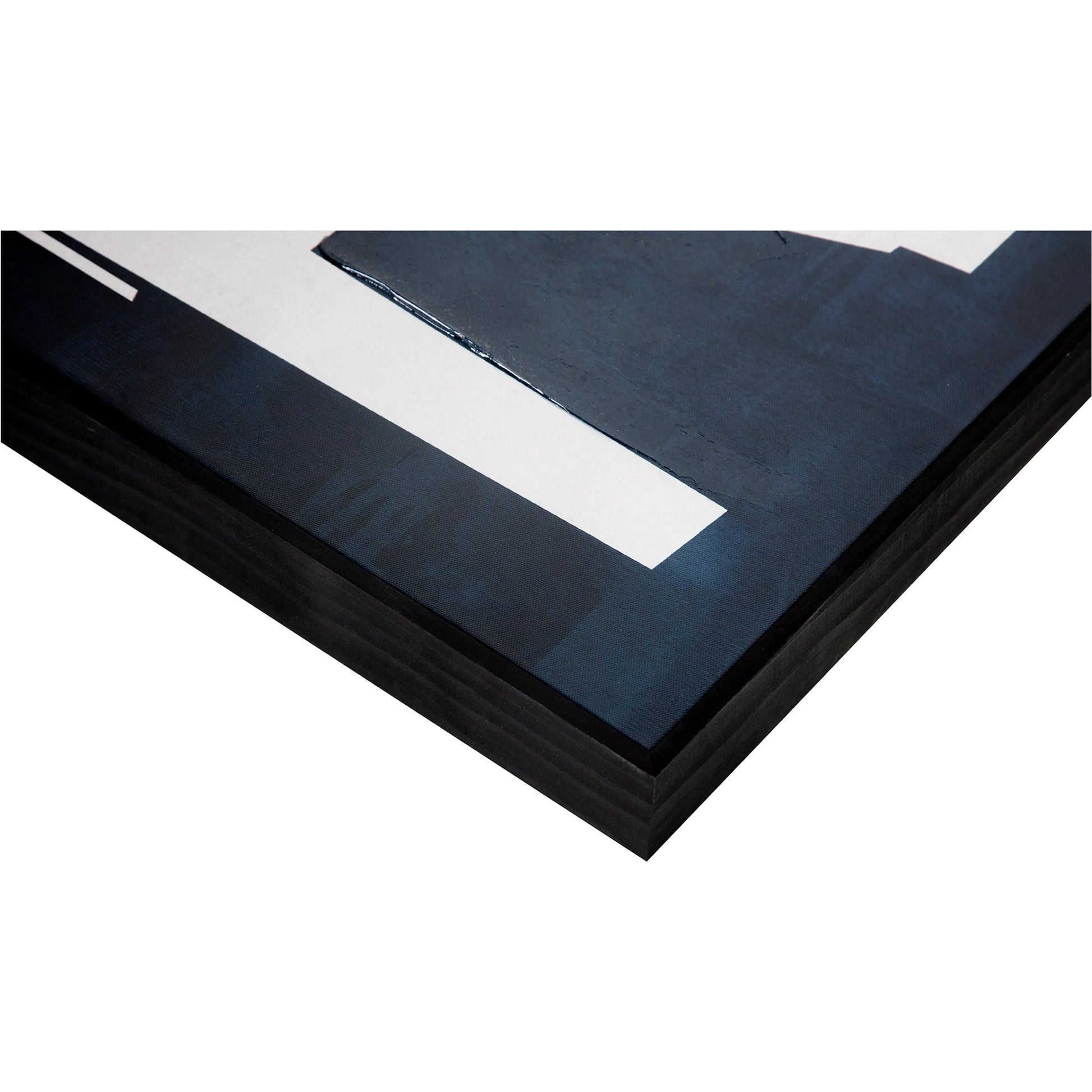 Mica 1 Framed Painting by Moe's Home Collection in blue. Made from design painted on canvas, canvas stretched over pine wood, black pine wood frame in a eclectic & global style.