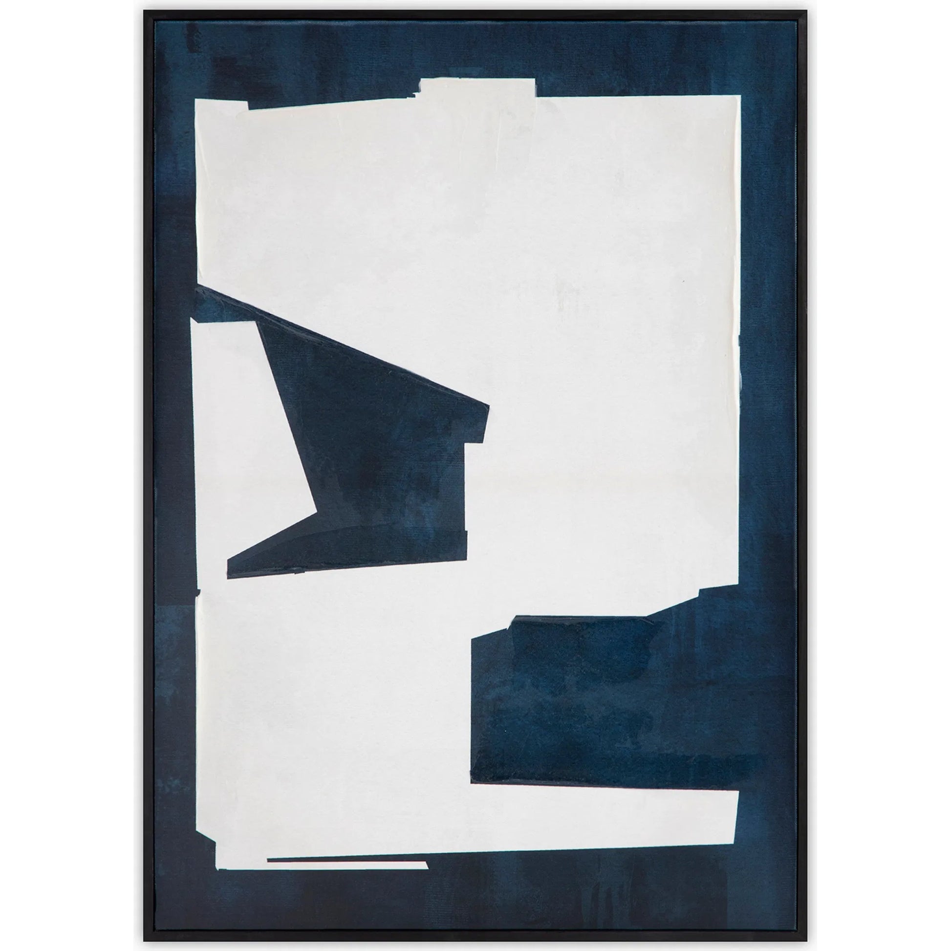 Mica 1 Framed Painting by Moe's Home Collection in blue. Made from design painted on canvas, canvas stretched over pine wood, black pine wood frame in a eclectic & global style.