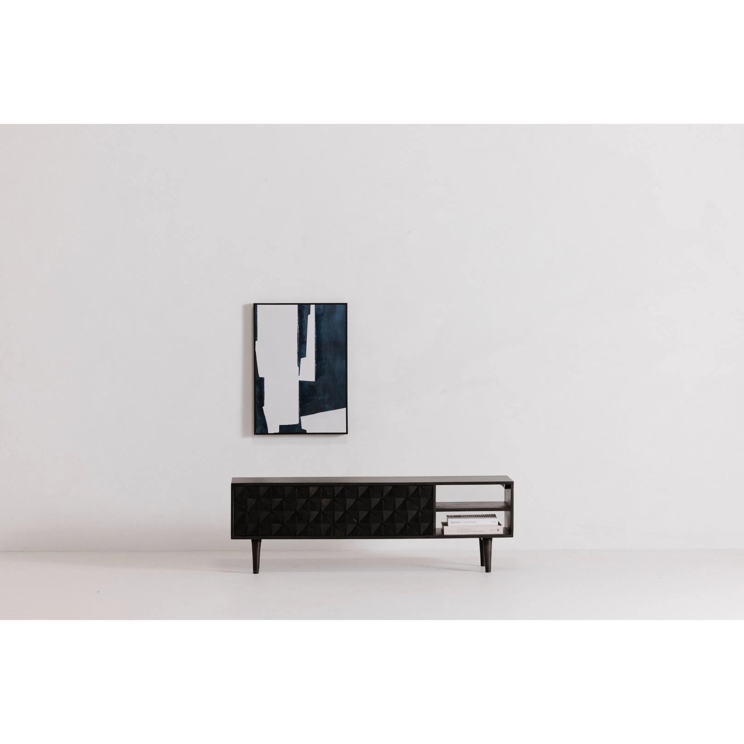 003 SI-2253864 | Lifestyle | Mica 2 Framed Painting by Moe's Home Collection. Made from design painted on canvas, canvas stretched over pine wood, black pine wood frame in a unique style.