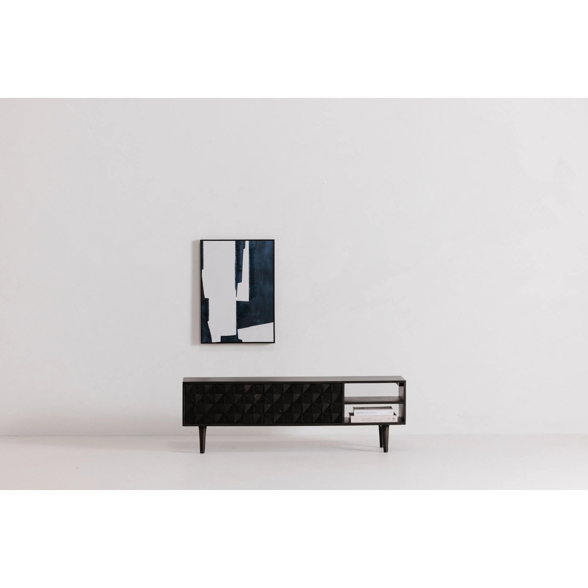 Mica 2 Framed Painting by Moe's Home Collection. Made from design painted on canvas, canvas stretched over pine wood, black pine wood frame in a unique style.