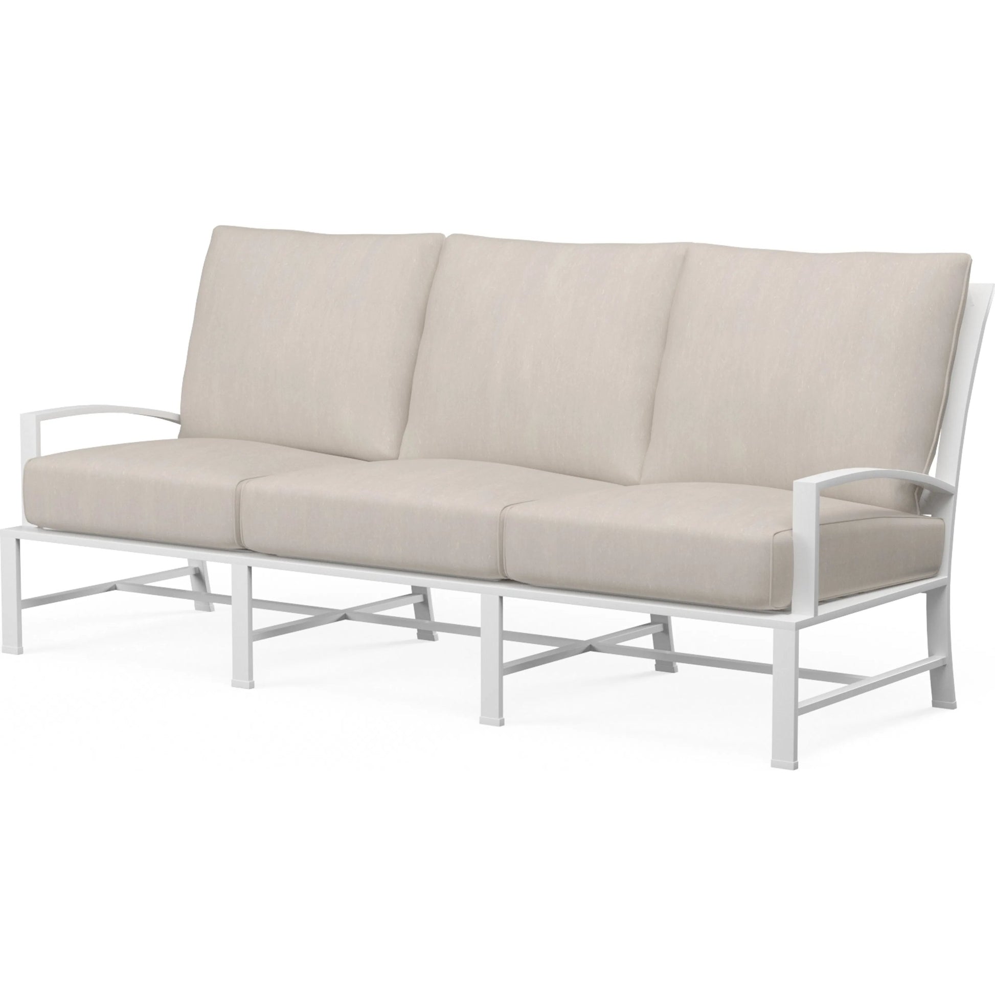 Bristol Outdoor Sofa in Canvas Flax w/ Self Welt by Sunset West in white. Made from aluminum in a modern style.