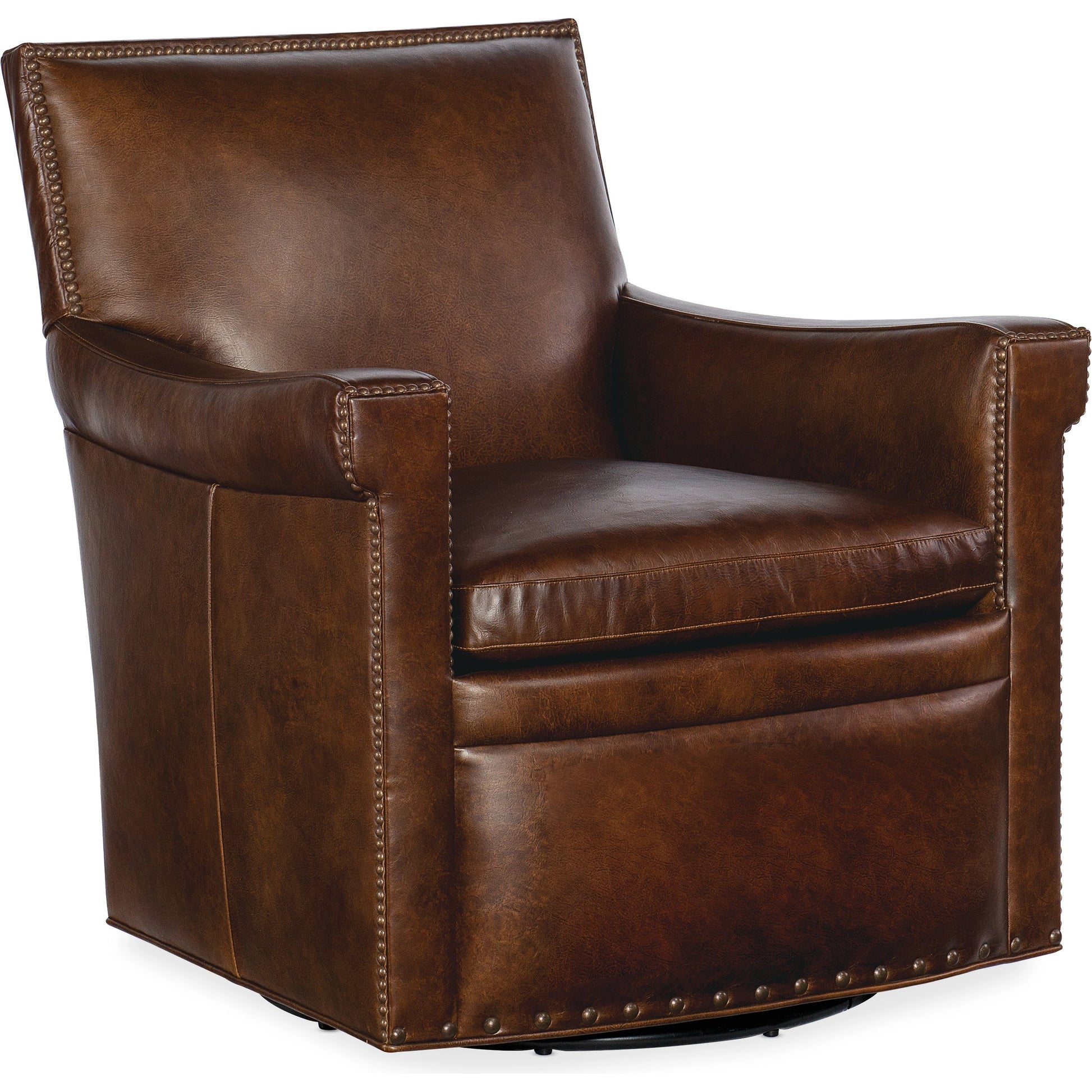 Swivel Club Chair by Hooker Furniture in oste river deep ocean. Made from leather, oste river deep ocean (aniline top grain) in a traditional style.
