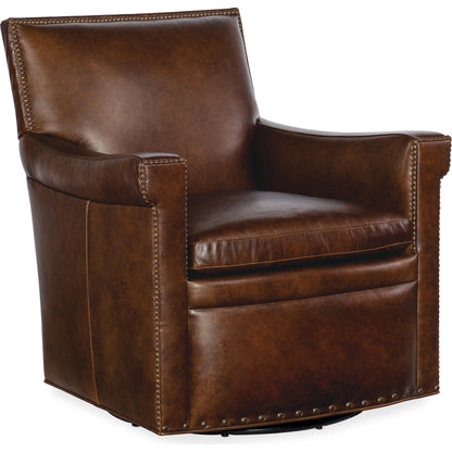 Swivel Club Chair by Hooker Furniture in oste river deep ocean. Made from leather, oste river deep ocean (aniline top grain) in a traditional style.