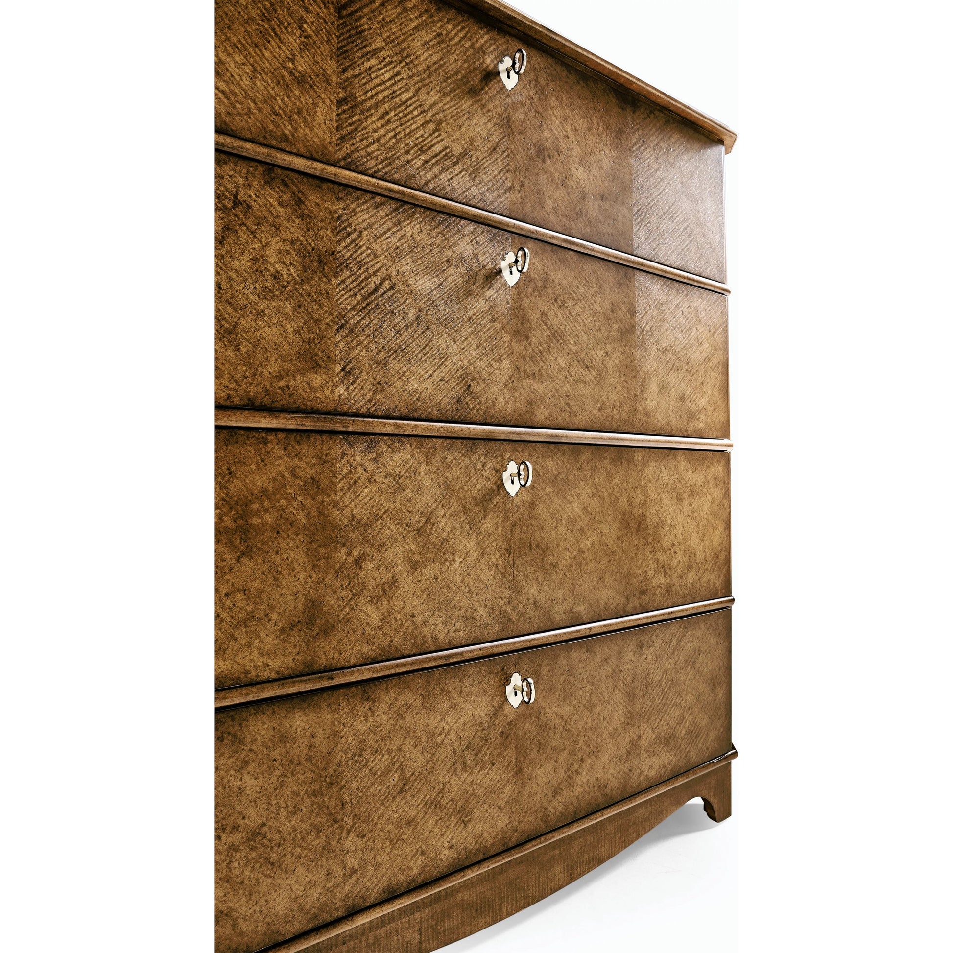 Eastcote Chest of Drawers by Jonathan Charles in brown and sycamore carmel brown. Made from solid maple, sycamore quartered veneer, faux bone, metal in a modern style.