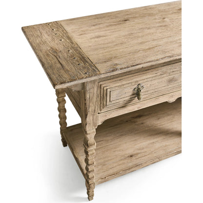 Sagehill Spindle-Leg Console by Jonathan Charles in timberon grey oak. Made from main oak in a unique style.
