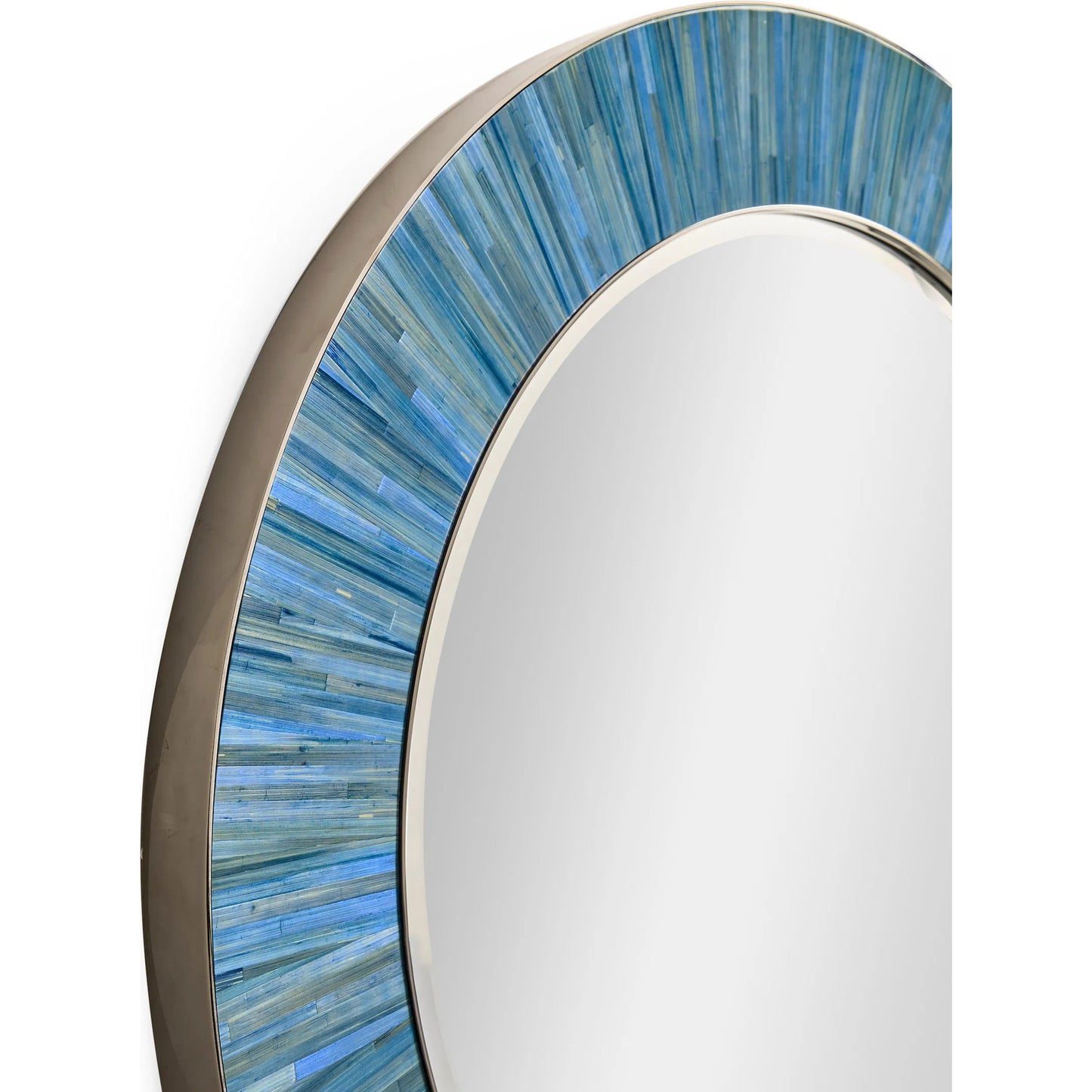 003 SI-2535747 | Closeup | Sapphire Round Wall Mirror by Jonathan Charles in azure blue straw. Made from main straw in a unique style.