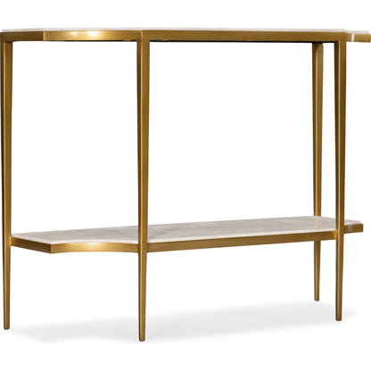 Commerce & Market Console Table by Hooker Furniture in gold. Made from white travertine stone, carbon steel in a transitional style.