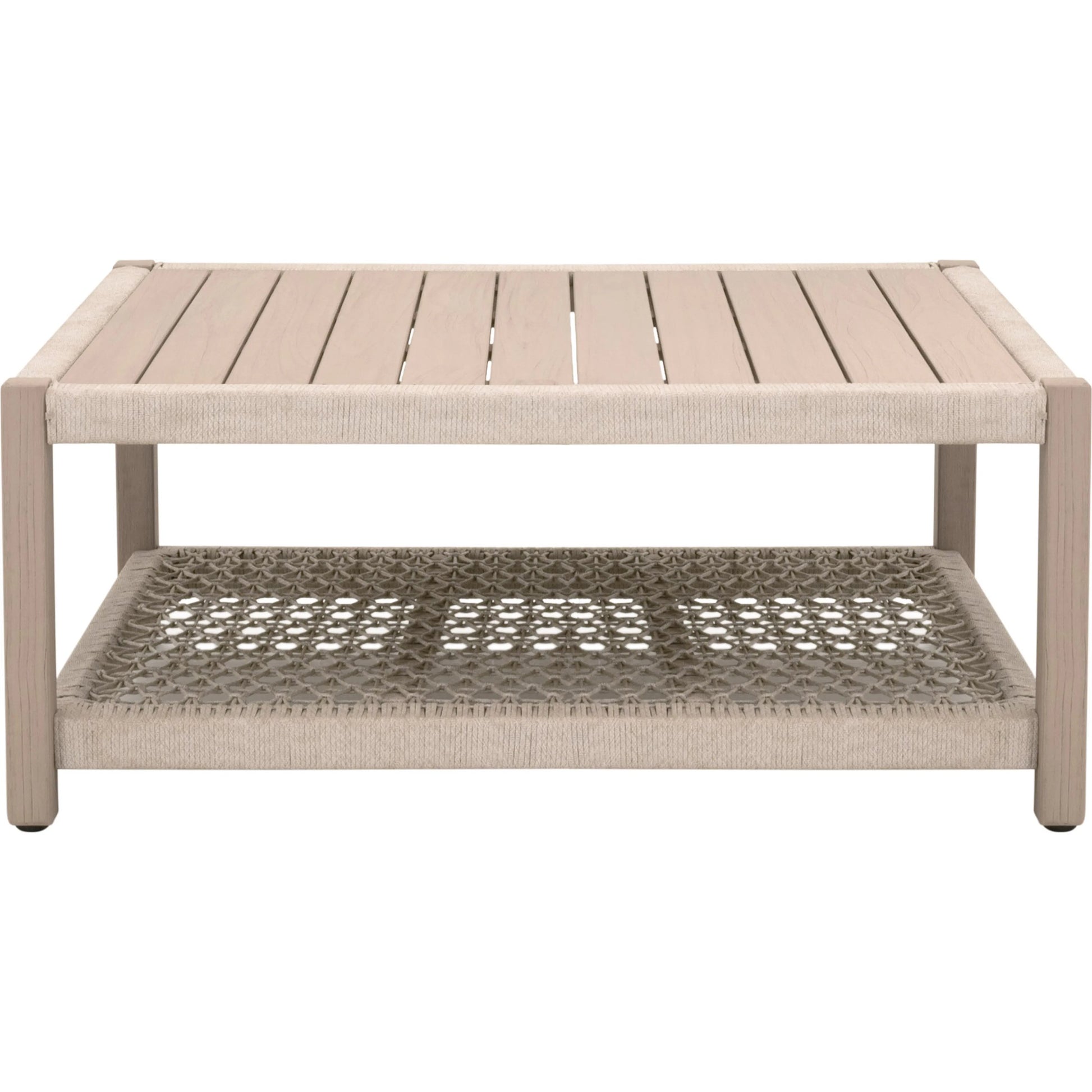 Wrap Square Coffee Table by Essentials For Living in oat flat rope, washed ever teak. Made from solid teak wood in a coastal style.