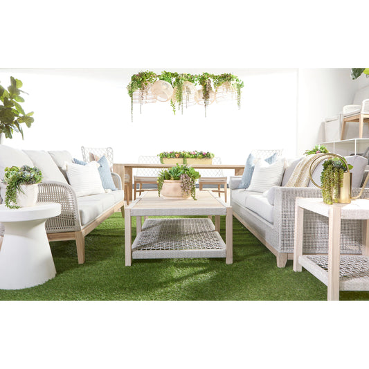 Wrap End Table by Essentials For Living in gray teak, taupe, white flat rope. Made from solid teak wood, 100% polyolefin rope in a coastal style.