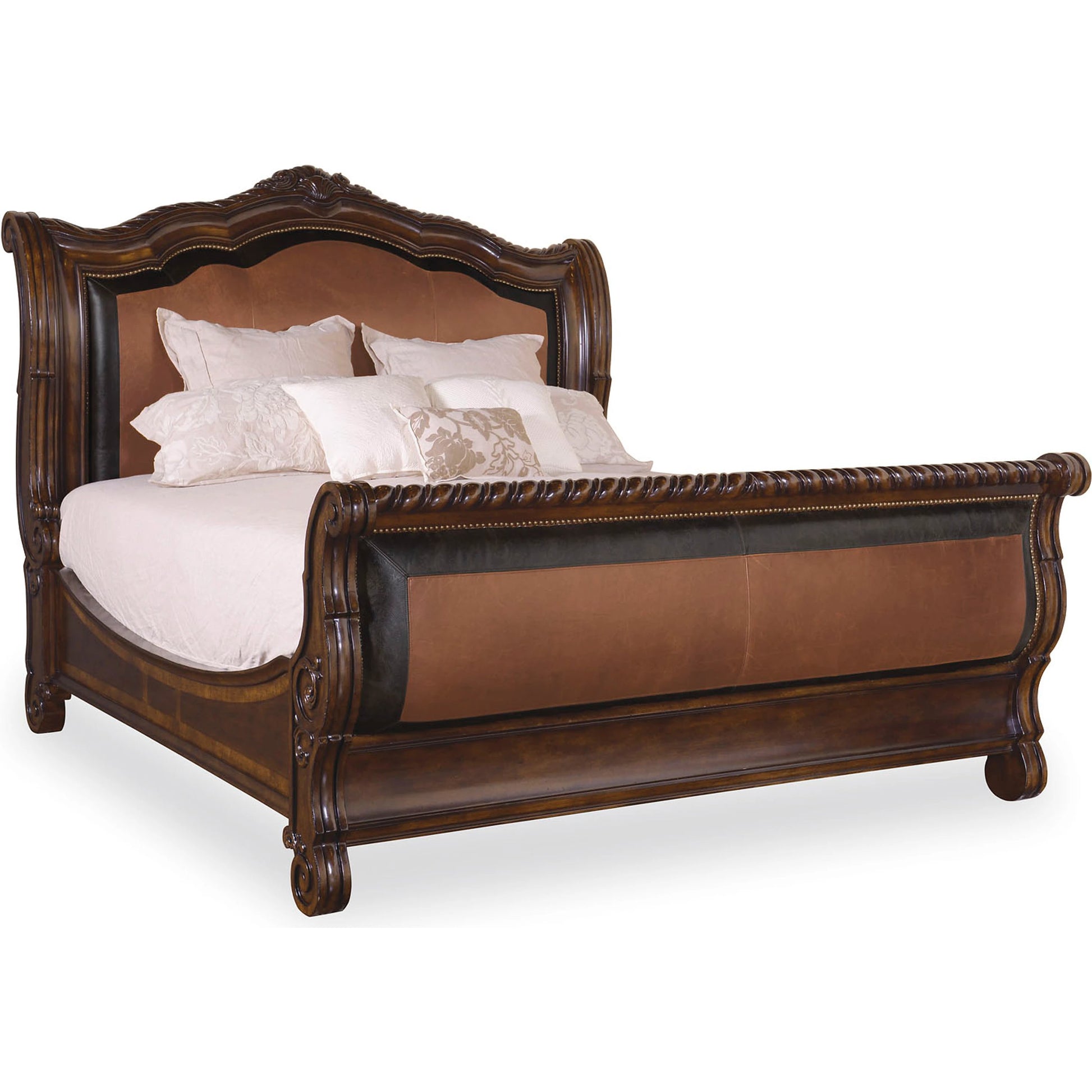 Valencia Upholstered Sleigh Bed by A.R.T. Furniture in brown and tuscan. Made from wood, veneer in a traditional style.
