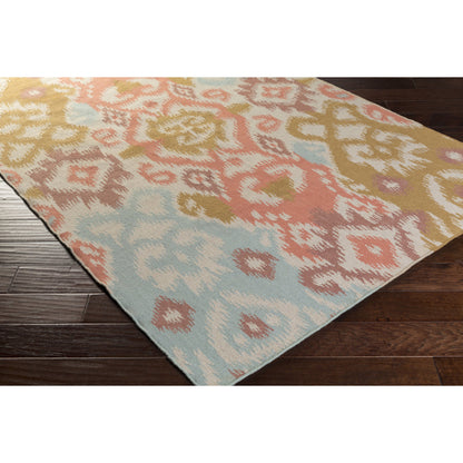 Wanderer WRR-2008 Indoor/Outdoor Rug by Surya in dusty coral, mustard, pale blue, plum, light gray. Made from 100% wool in a unique style.