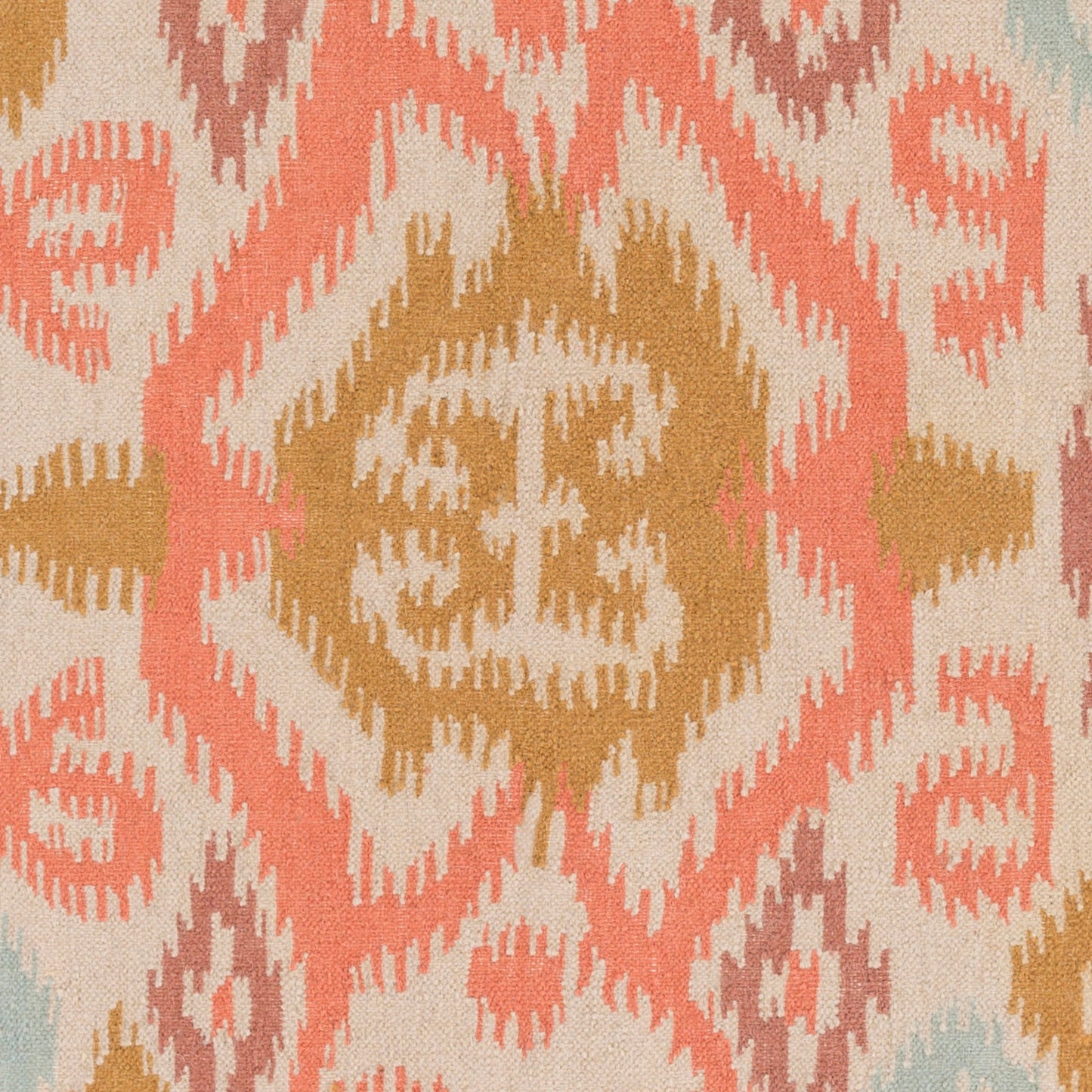 004 70302-28130,70302-28132,70302-28133,70302-28134 | Closeup | Wanderer WRR-2008 Indoor/Outdoor Rug by Surya in dusty coral, mustard, pale blue, plum, light gray. Made from 100% wool in a unique style.