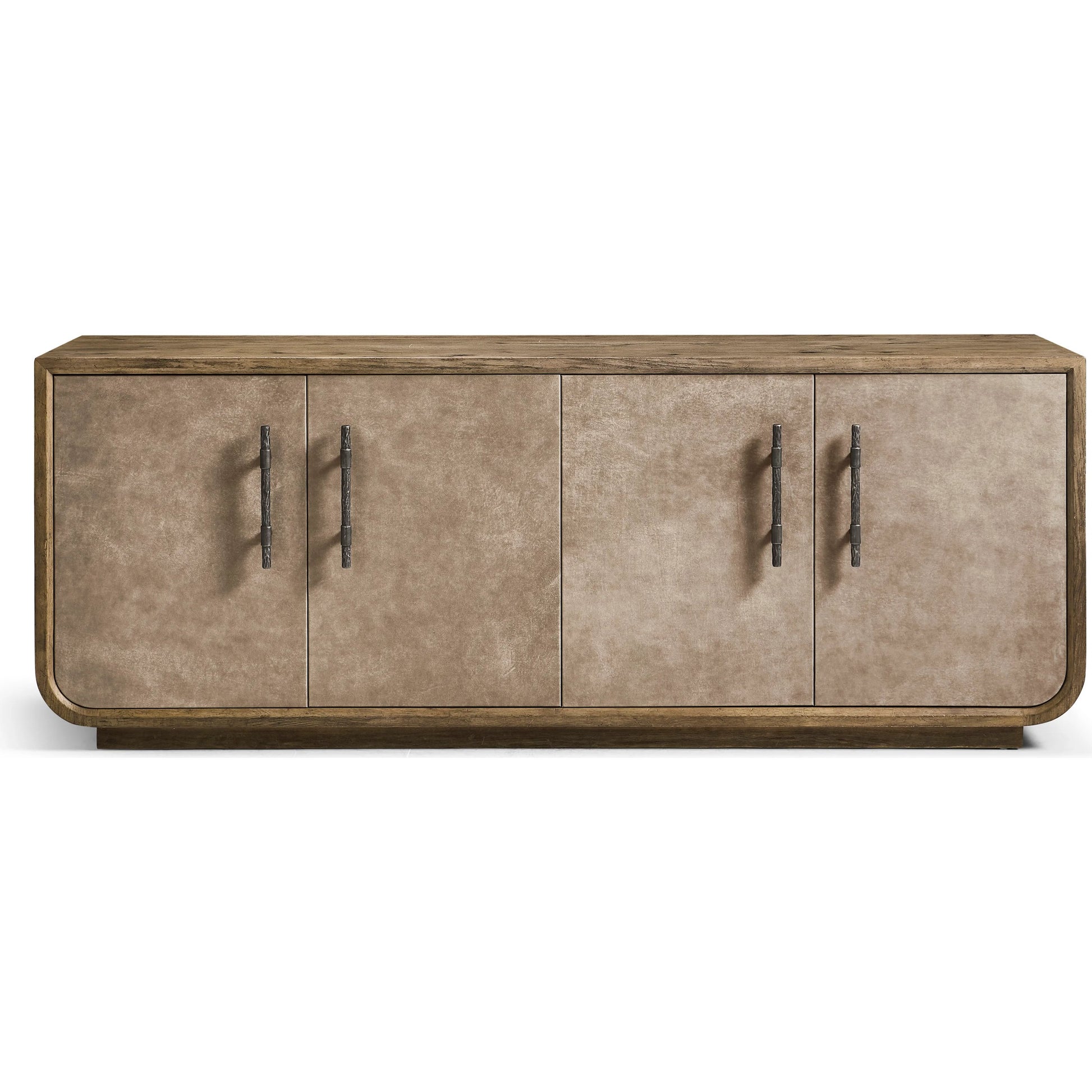 Stone Ridge Leather Credenza by Jonathan Charles in tully light acacia. Made from acacia in a transitional style.