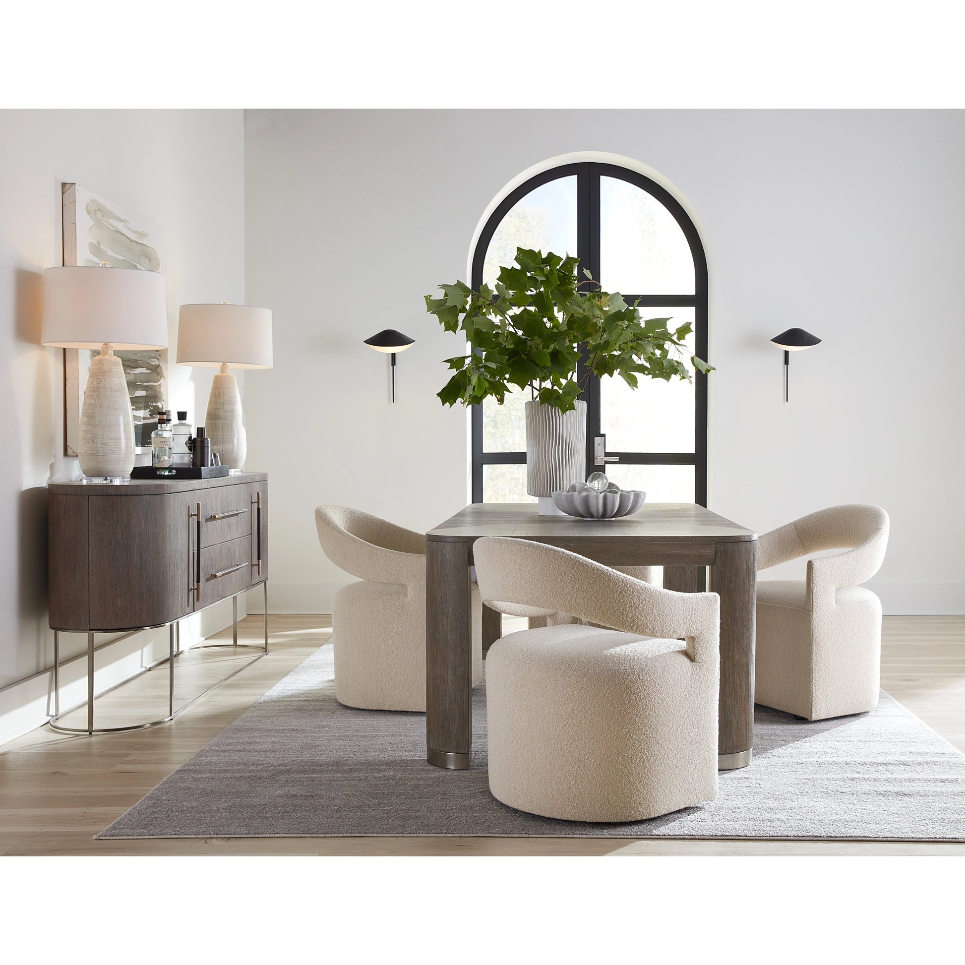Modern Mood Leg Dining Table by Hooker Furniture. Made from oak veneers, metal in a modern style.