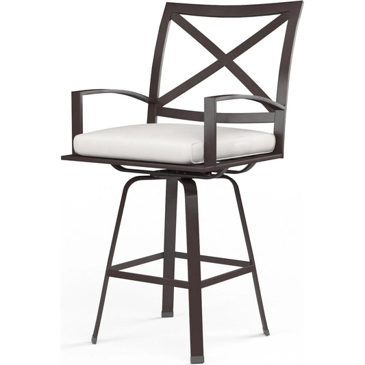 La Outdoor Jolla Swivel Counter Stool by Sunset West in espresso. Made from aluminum in a modern style.