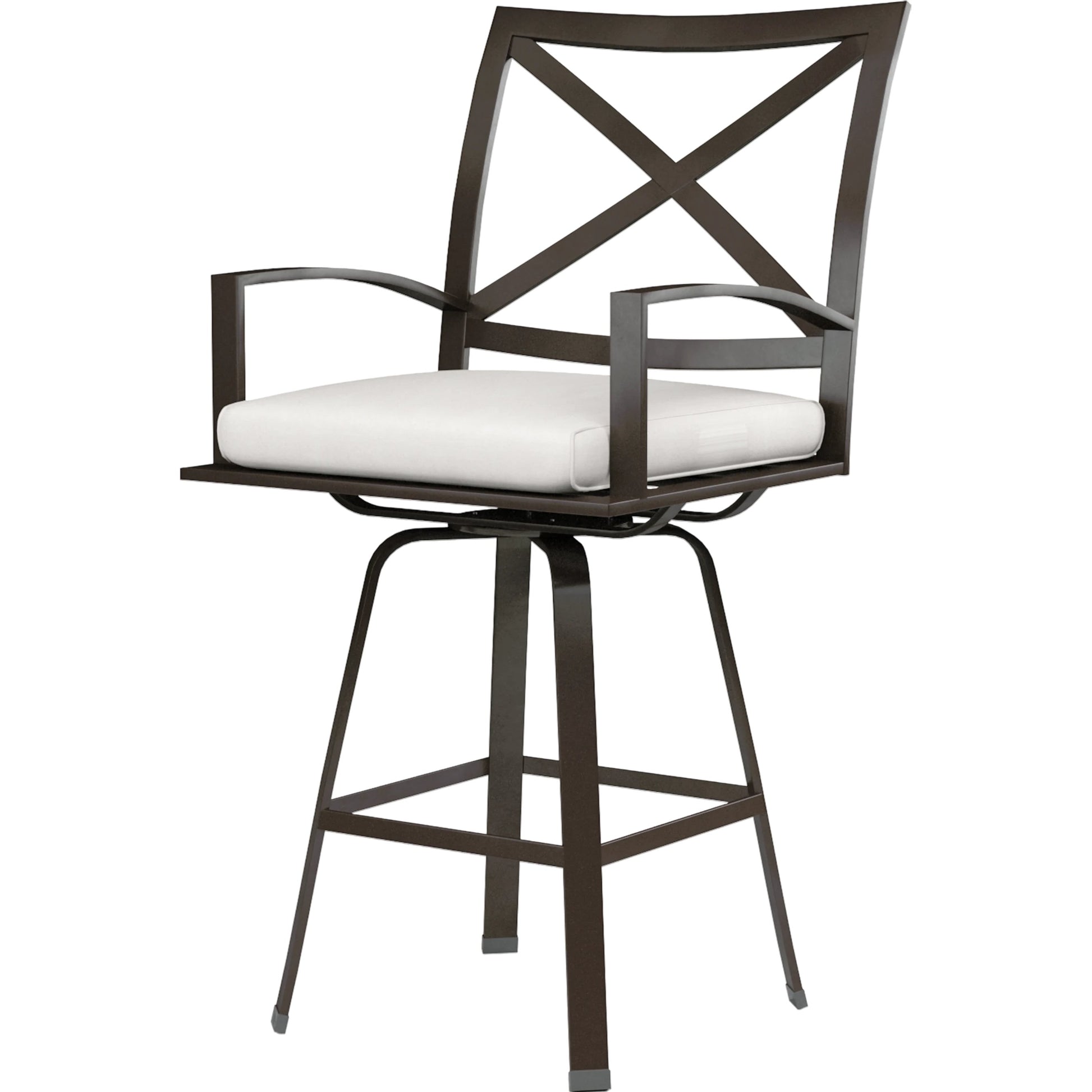 La Jolla Outdoor Swivel Counter Stool by Sunset West in browns. Made from aluminum in a modern style.