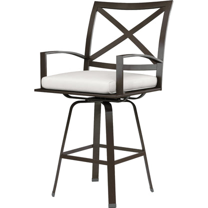 La Jolla Outdoor Swivel Counter Stool by Sunset West in browns. Made from aluminum in a modern style.