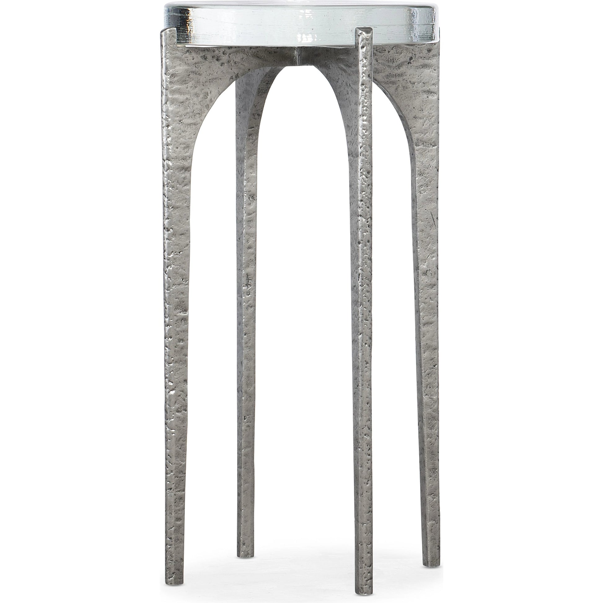Chapman Round Drink Table by Hooker Furniture in pewter. Made from metal, glass in a modern style.