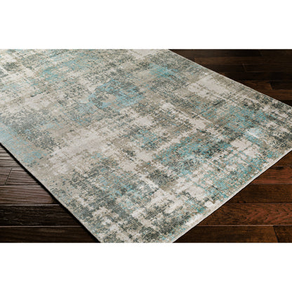 Wilson Rug - 26943 by Surya in light slate, light beige, beige, medium gray, deep teal, ice blue. Made from 60% wool, 40% viscose in a unique style.