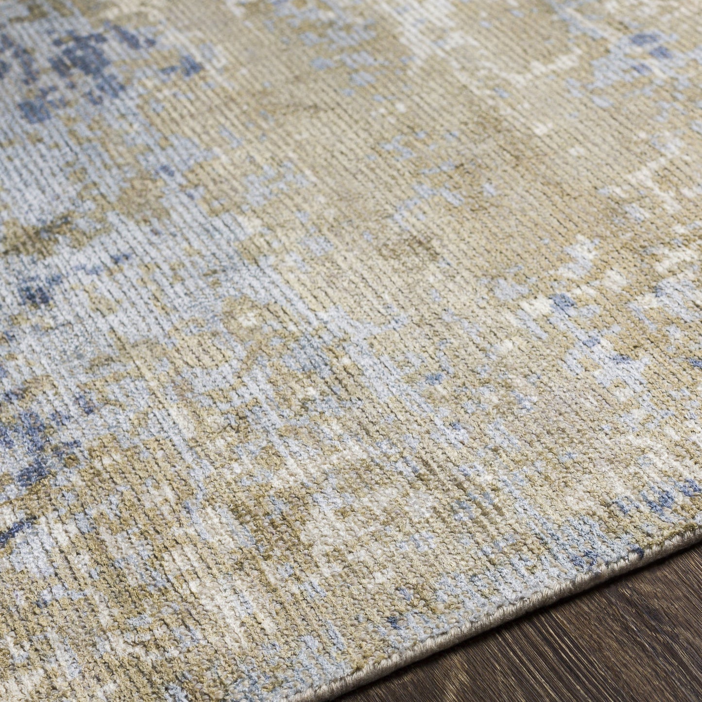 004 SI-1893589,SI-1893590,SI-1893591,SI-1893592 | Closeup | Wilson Rug - 26944 by Surya in light beige, beige, dark blue, blue. Made from 60% wool, 40% viscose in a unique style.
