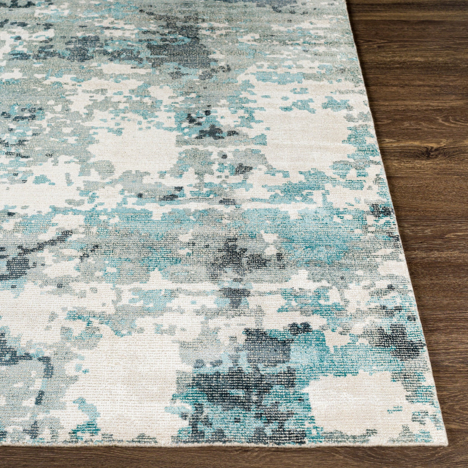 Wilson Rug - 26945 by Surya in deep teal, light beige, beige, sage. Made from 60% wool, 40% viscose in a unique style.