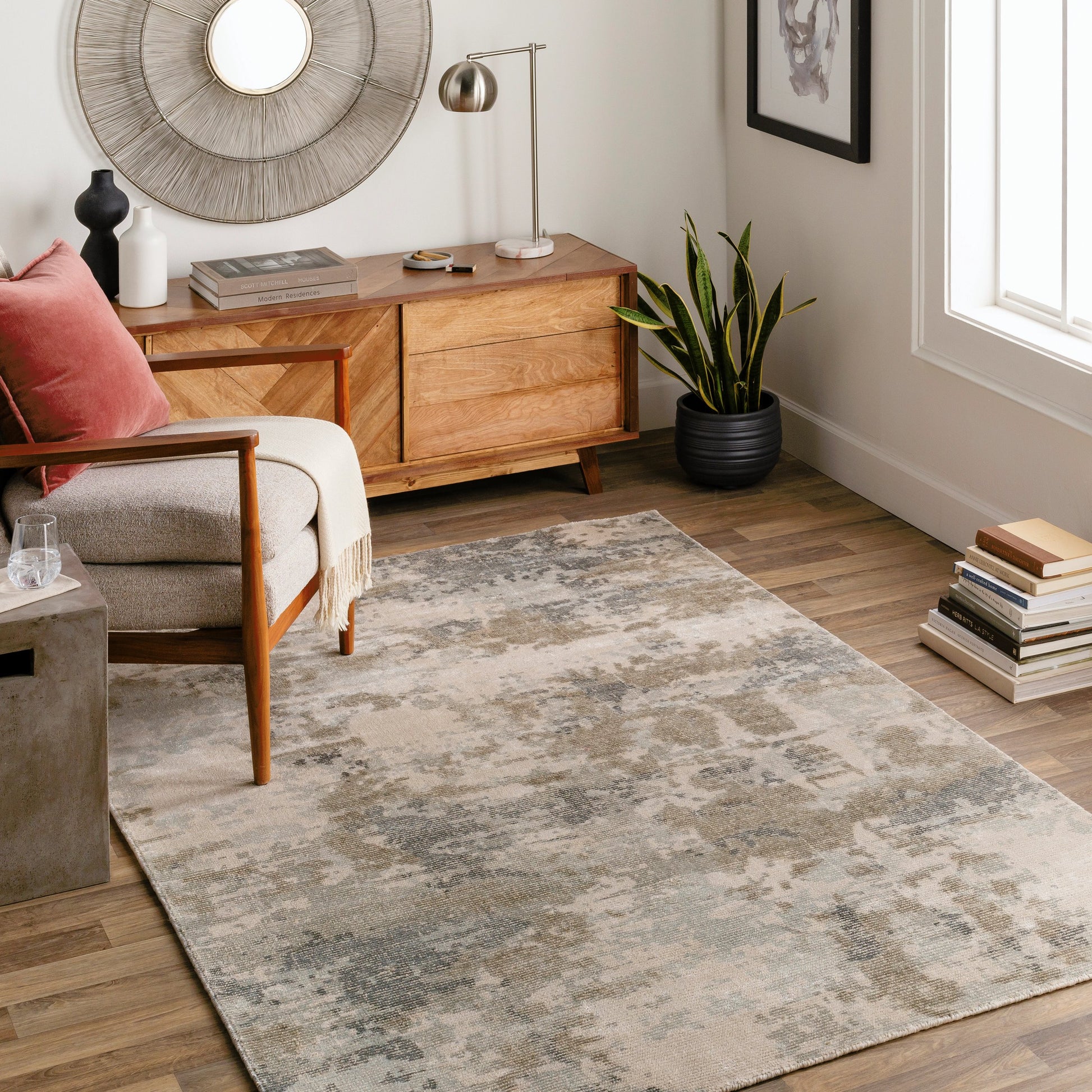 Wilson Rug - 26945 by Surya in deep teal, light beige, beige, sage. Made from 60% wool, 40% viscose in a unique style.