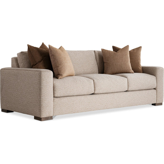 Vaughn Fabric Sofa by Bernhardt in beige, tan. Made from fabric, polyfoam core, virgin polyester fibers, waterfowl feathers, waterfowl down in a transitional style.