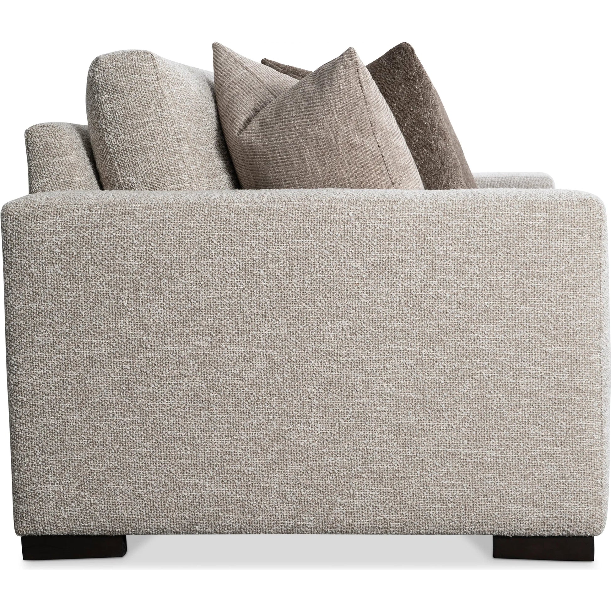 Drew Fabric Sofa by Bernhardt in beige. Made from polyfoam core, virgin polyester fibers, waterfowl feathers, waterfowl down in a transitional style.