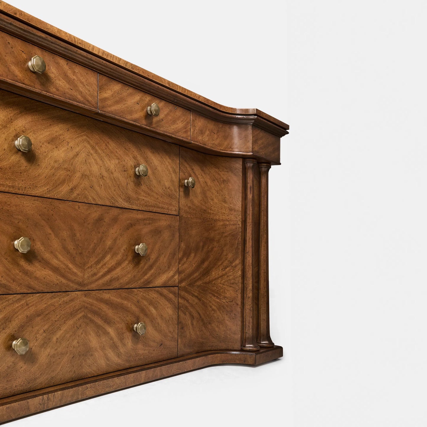 009 SI-2462598 | Closeup | Hattie Sideboard by Jonathan Charles in medium crotch walnut. Made from celejeria veneer in a traditional style.