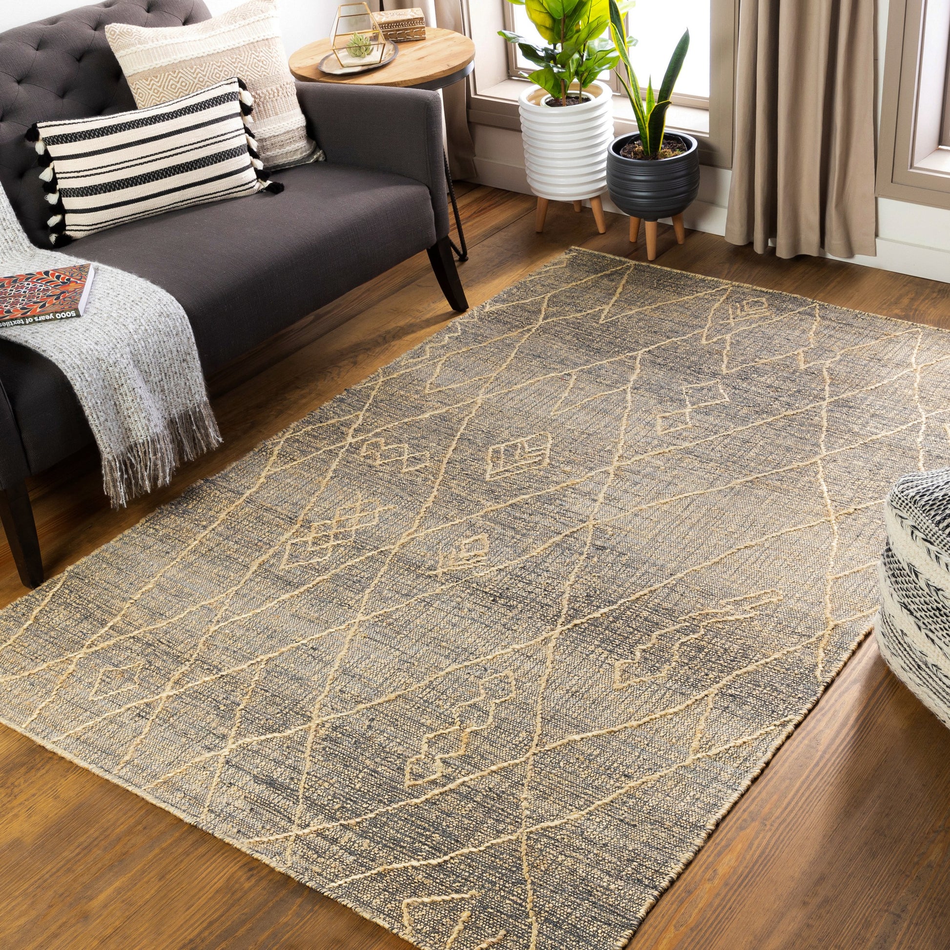 Watford Rug - 27258 by Surya in charcoal, tan. Made from 60% jute, 40% wool in a unique style.