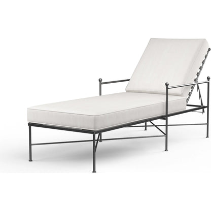 Provence Outdoor Chaise Lounge by Sunset West in pewter. Made from wrought iron in a modern style.