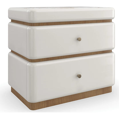 Milos Nightstand by Caracole in almond milk, toasted pecan. Made from acacia, marble, birch in a modern style.